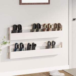Wand-Schuhregale 2 Stk. Weiß 110x9x23 cm Massivholz Kiefer Vidaxl