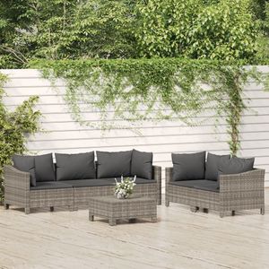VidaXL 6-delige Loungeset met Kussens - Poly Rattan Grijs