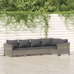 5-tlg. Garten-Lounge-Set mit Kissen Grau Poly Rattan Vidaxl