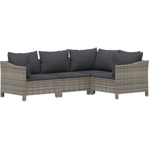 vidaXL - Loungeset - Grijs - Poly Rattan - 7-delig met Kussens