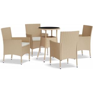 VidaXL 5-delige Bistroset met Kussens - Poly Rattan Beige