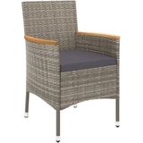 vidaXL 5-delige Bistroset met kussens poly rattan grijs