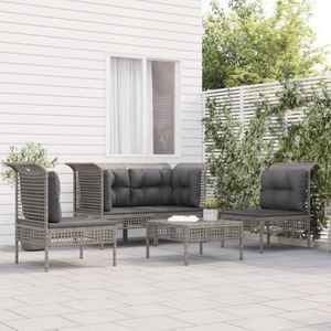 5-tlg. Garten-Lounge-Set mit Kissen Grau Poly Rattan Vidaxl