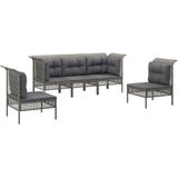 vidaXL 5-delige Loungeset met kussens poly rattan grijs