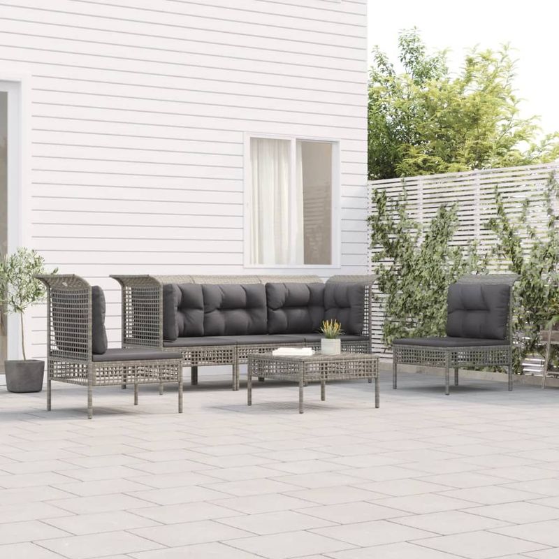 6-tlg. Garten-Lounge-Set mit Kissen Grau Poly Rattan Vidaxl