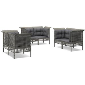 VidaXL 6-delige Loungeset met Kussens - Poly Rattan Grijs