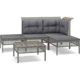 VidaXL 5-delige Loungeset met Kussens - Poly Rattan Grijs