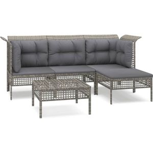 vidaXL 5-tlg. Garten-Lounge-Set mit Kissen Grau Poly Rattan