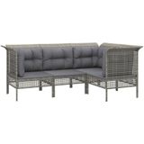 vidaXL 4-delige Loungeset met kussens poly rattan grijs