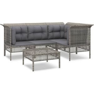 vidaXL 5-tlg. Garten-Lounge-Set mit Kissen Grau Poly Rattan
