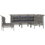 vidaXL 5-delige Loungeset met kussens poly rattan grijs