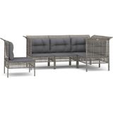 vidaXL 5-delige Loungeset met kussens poly rattan grijs