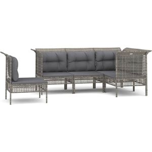 vidaXL 5-delige Loungeset met kussens poly rattan grijs