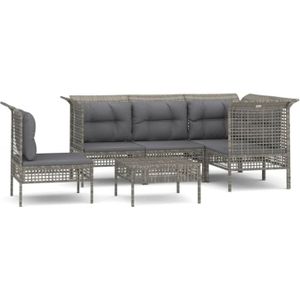 VidaXL 6-delige Loungeset met Kussens - Poly Rattan Grijs