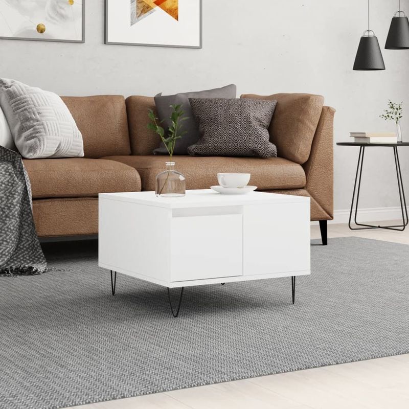 vidaXL - Salontafel - 55x55x36,5 - cm - bewerkt - hout - wit