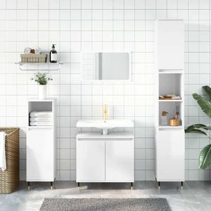 vidaXL Badschrank Hochglanz-Weiß 58x33x60 cm Holzwerkstoff