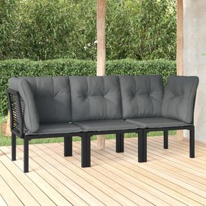 3-tlg. Garten-Lounge-Set Schwarz und Grau Poly Rattan Vidaxl