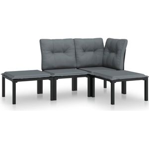 vidaXL 4-delige Loungeset poly rattan zwart en grijs