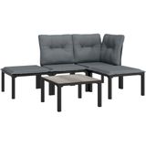 VidaXL 5-delige Loungeset Poly Rattan Zwart/Grijs