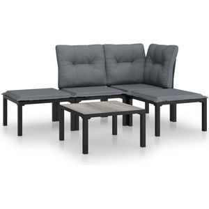 VidaXL 5-delige Loungeset Poly Rattan Zwart/Grijs