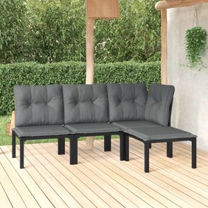 vidaXL - 4-delige - Loungeset - poly - rattan - zwart - en - grijs