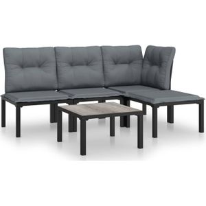 vidaXL 5-delige Loungeset poly rattan zwart en grijs