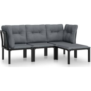 VidaXL 4-Delige Loungeset Poly Rattan Zwart en Grijs