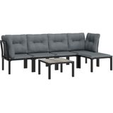 VidaXL 6-delige Loungeset Poly Rattan Zwart/Grijs