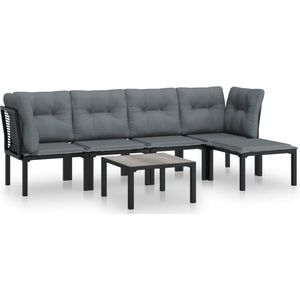 VidaXL 6-delige Loungeset Poly Rattan Zwart/Grijs