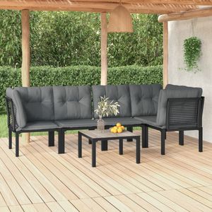 6-tlg. Garten-Lounge-Set Schwarz und Grau Poly Rattan vidaXL