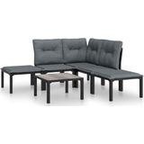 VidaXL 6-delige Loungeset Poly Rattan Zwart/Grijs