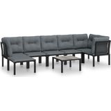 VidaXL 8-delige Loungeset Poly Rattan Zwart/Grijs