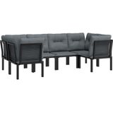 VidaXL 6-delige Loungeset Poly Rattan Zwart/Grijs