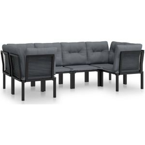 VidaXL 6-delige Loungeset Poly Rattan Zwart/Grijs