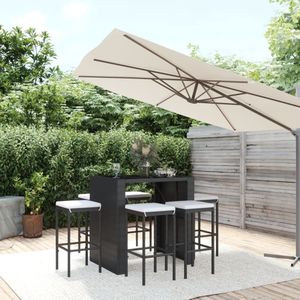 VidaXL Tuinbarset 7-delig met Kussens - Poly Rattan Zwart
