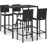 5-tlg. Gartenbar-Set mit Kissen Schwarz Poly Rattan Vidaxl