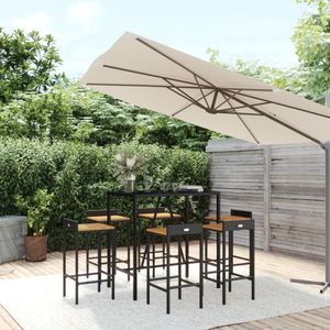 vidaXL - 7-delige - Tuinbarset - poly - rattan - en - massief - acaciahout - zwart