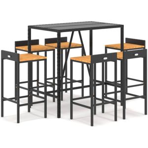 vidaXL - 7-delige - Tuinbarset - poly - rattan - en - massief - acaciahout - zwart