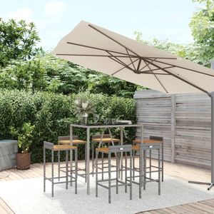 7-tlg. Gartenbar-Set Grau Poly Rattan & Massivholz Akazie Vidaxl