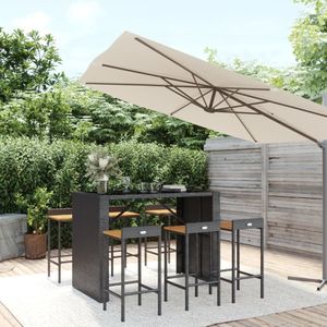 vidaXL - 7-delige - Tuinbarset - poly - rattan - en - massief - acaciahout - zwart