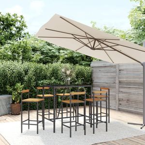 vidaXL - 7-delige - Tuinbarset - poly - rattan - en - massief - acaciahout - zwart