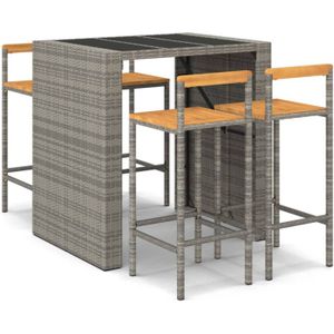 vidaXL 5-delige Tuinbarset poly rattan en massief acaciahout grijs