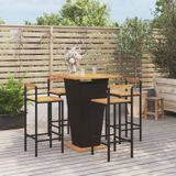 5-tlg. Gartenbar-Set Schwarz Poly Rattan & Massivholz Akazie Vidaxl