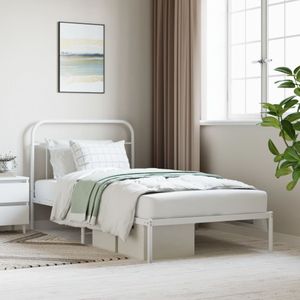 vidaXL Bedframe met hoofdbord metaal wit 107x203 cm