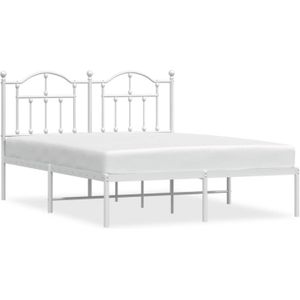 vidaXL Bedframe met hoofdbord metaal wit 135x190 cm