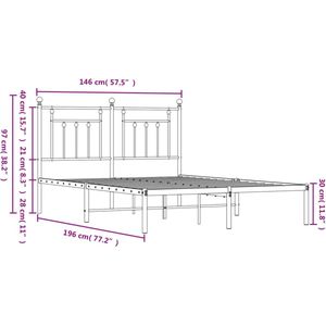 Bedframe met hoofdbord metaal zwart 140x190 cm