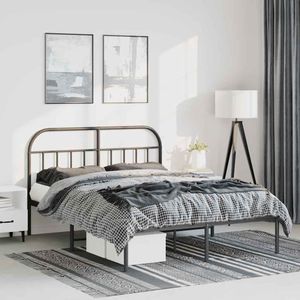 vidaXL - Bedframe - met - hoofdbord - metaal - zwart - 150x200 - cm