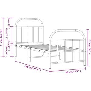 vidaXL-Bedframe-met-hoofd--en-voeteneinde-metaal-wit-75x190-cm