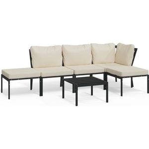 vidaXL - 6-delige - Loungeset - met - zandkleurige - kussens - staal