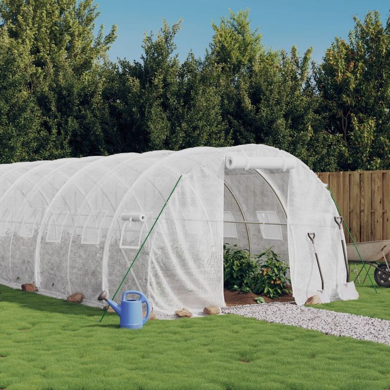 Gewächshaus mit Stahlrahmen Weiß 42 m² 14x3x2 m Vidaxl